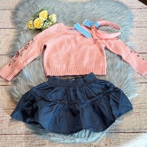 NWT Draper James Pink Knit Sweater Skirt Set with Headband Sz 3T